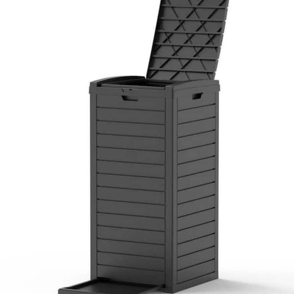 16 in. W x 16 in. D x 34 in. H Outdoor Resin Trash Can Storage with Dual-Lid Design, Pull-Out Liquid Drawer