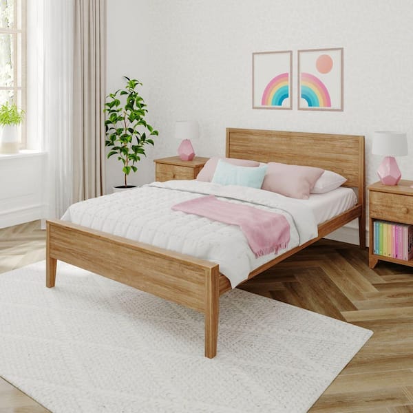 Classic Pecan Full Solid Wood Bed with Panel Headboard