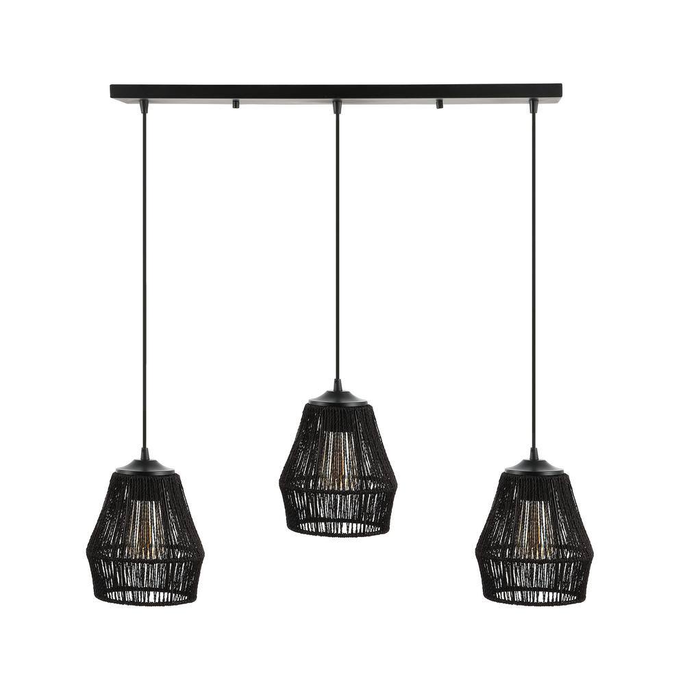 Ibiza Island Black Woven Rope and Metal 3-Light LED Pendant