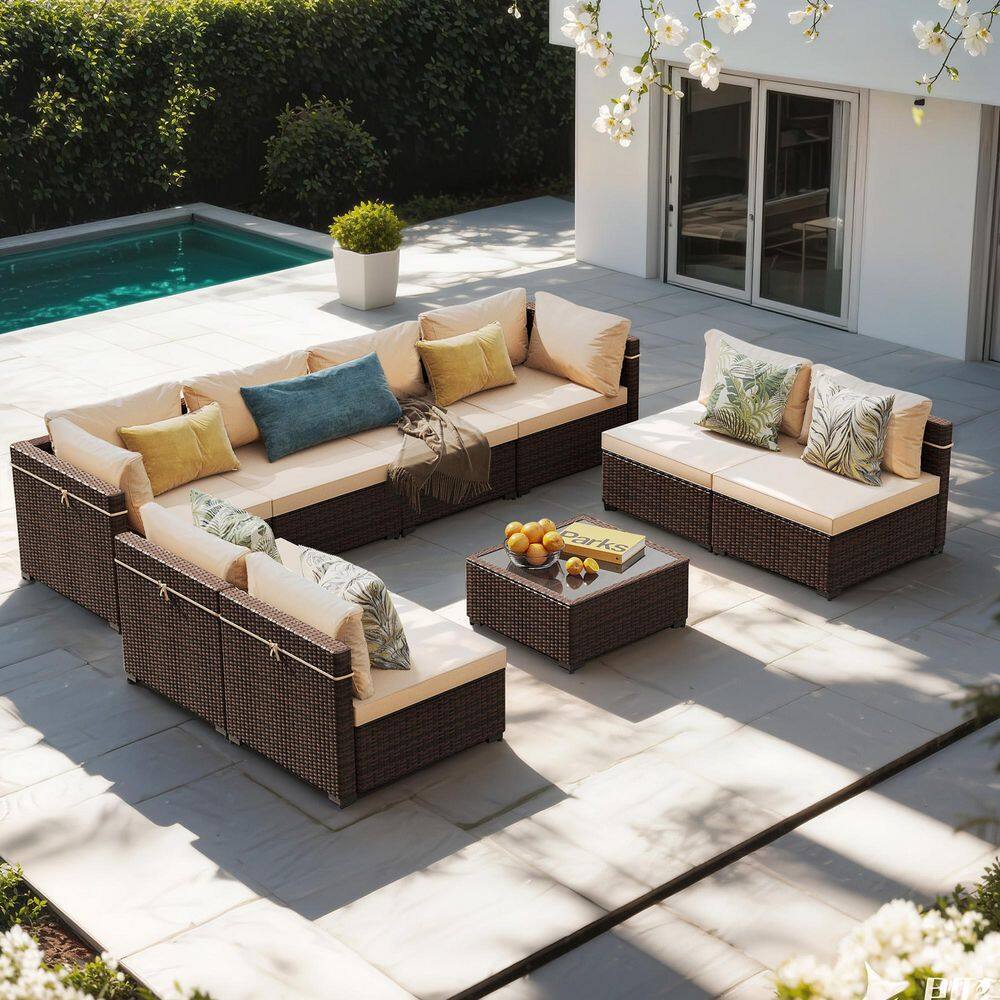 9-Piece Wicker Sectional Seating Group with Beige cushions price history on PriceWatchPro