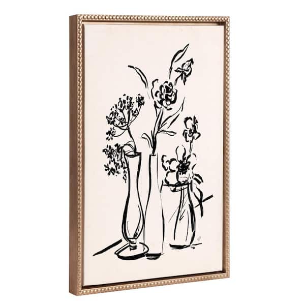 Kate and Laurel Modern Black Floral Sketch Framed Canvas Wall Art 1-Piece Gold Framed Canvas Art Print, 18 in. x 24 in.