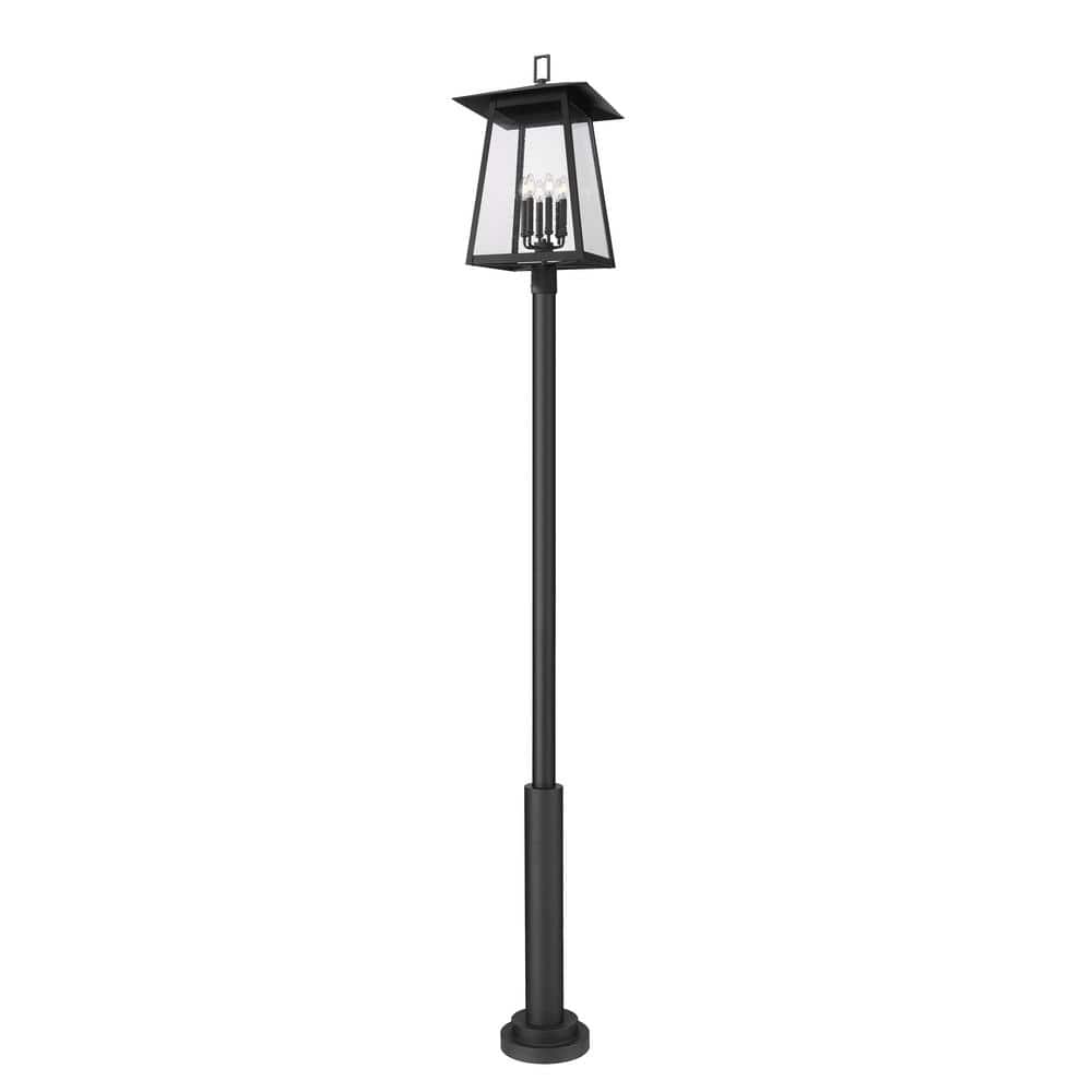 Rainer 6-Light Black Aluminum Hardwired Outdoor Marine Grade Post Light Set