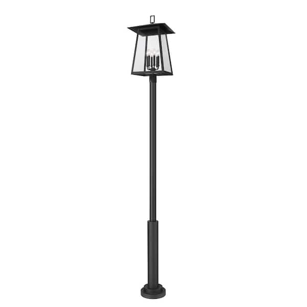 Rainer 6-Light Black Aluminum Hardwired Outdoor Marine Grade Post Light Set with no bulbs included
