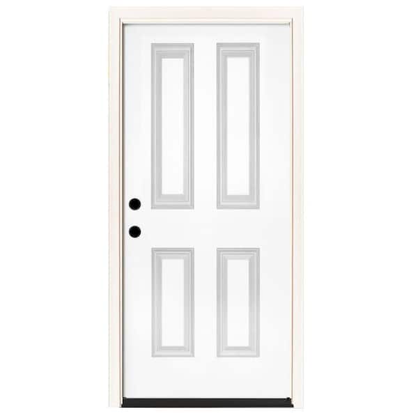 Steves & Sons 36 in. x 80 in. Element Series 4-Panel White Primed Right-Hand Inswing Steel Prehung Front Door w/ 6 in. Wall