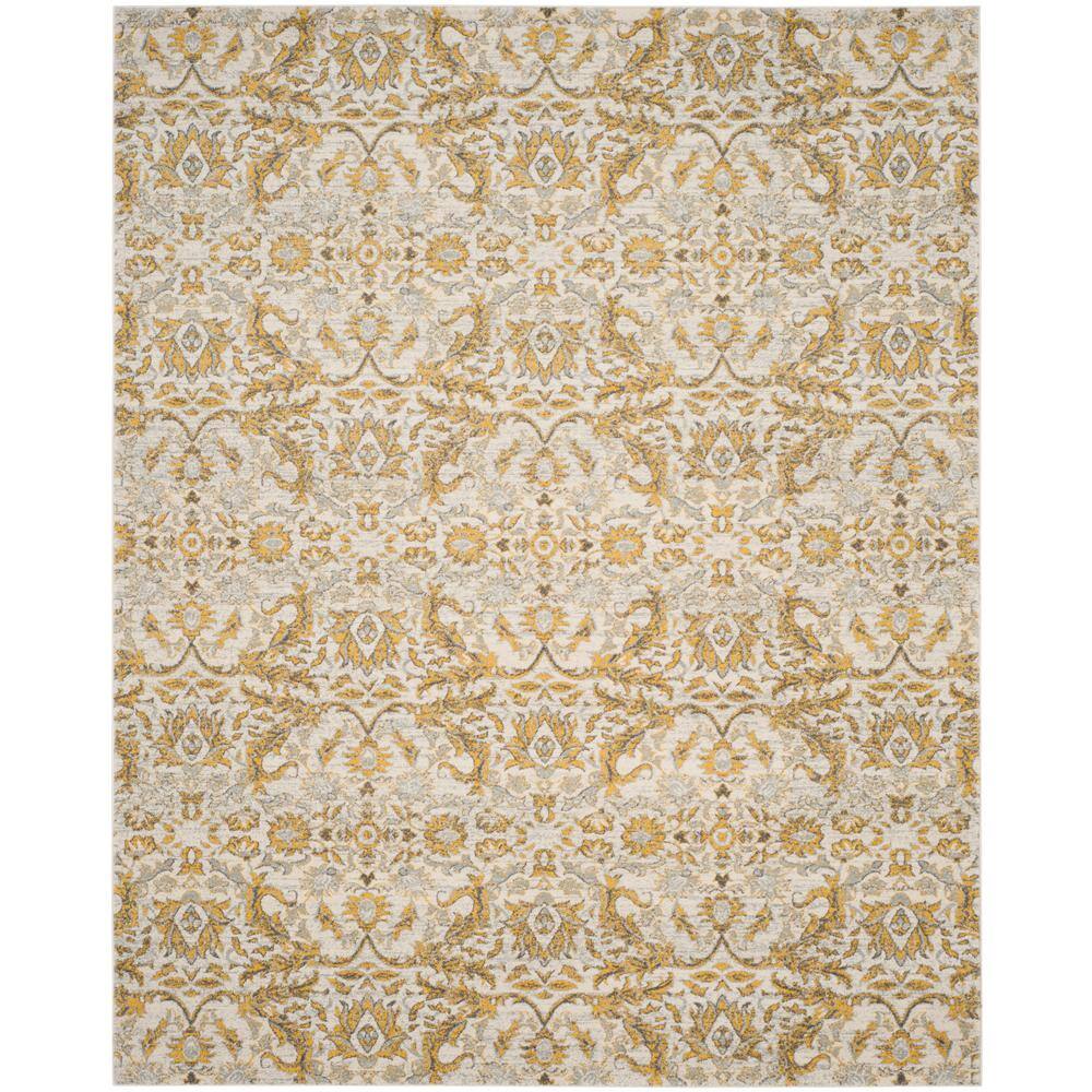Ivory and Gold Floral Hand-knotted Area Rug