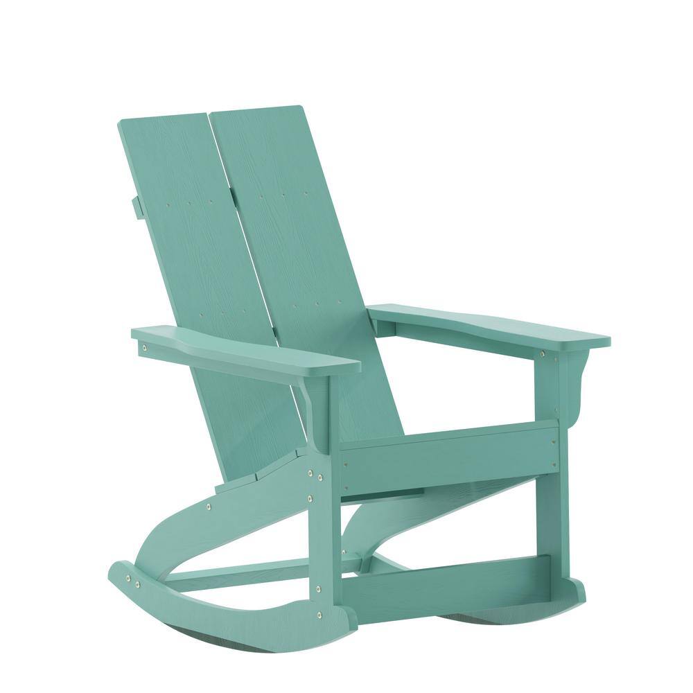 Carnegy Avenue Finn Blue Green Wood Outdoor Rocking Chair with Rust ...