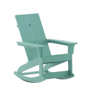 Blue Plastic Outdoor Rocking Chair in Green