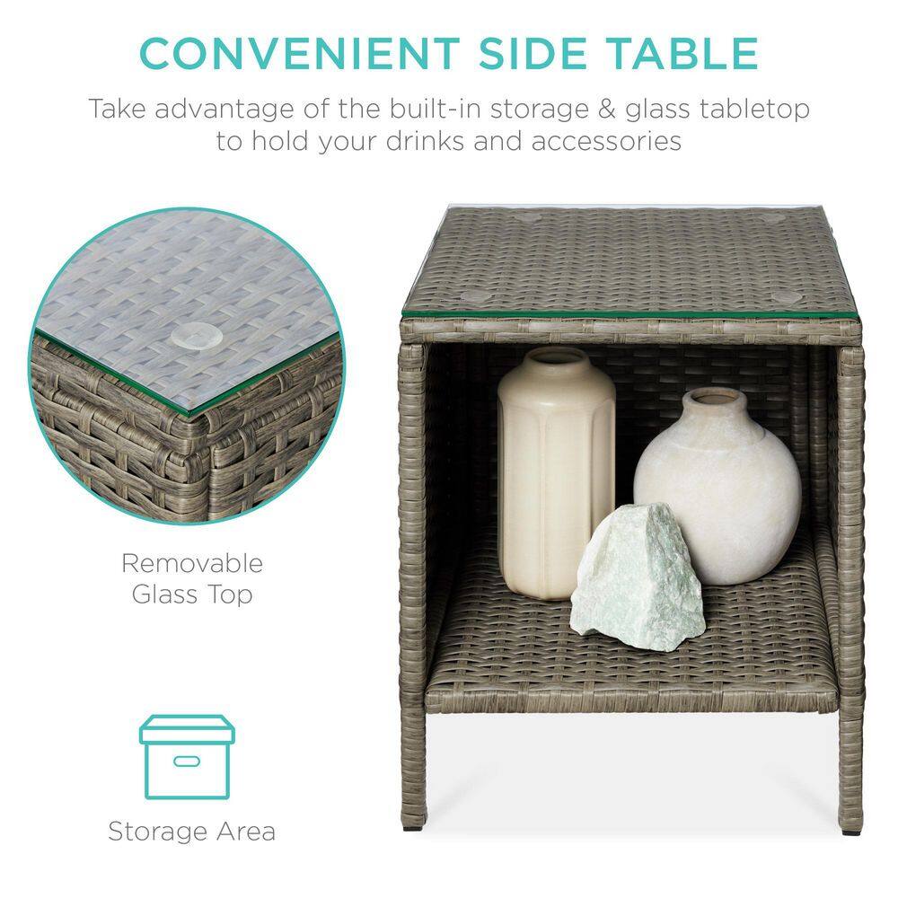 Taupe and Pistachio Steel Frame Wicker Bistro Set with Glass Tabletop