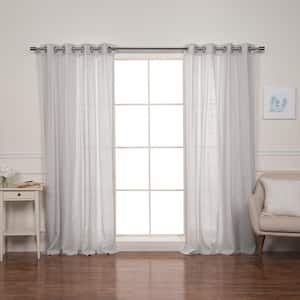 Aurora Home 100% Linen Silver Tab Top Curtain Set - Light Grey - 96