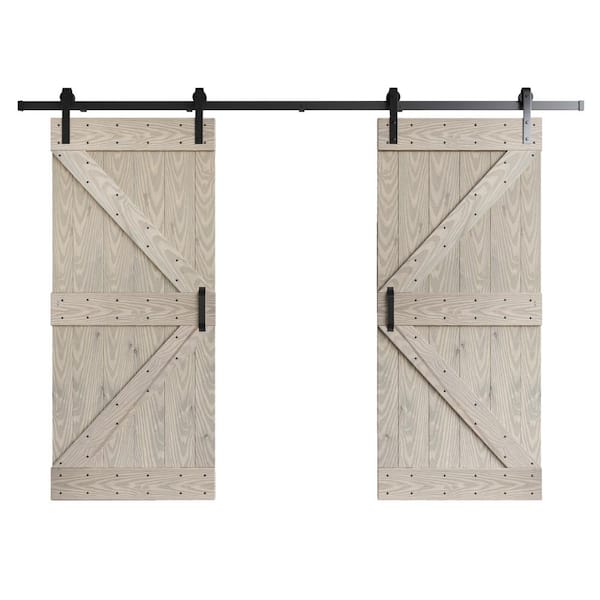 COAST SEQUOIA INC Coast Sequoia Embossing K Series 72 in. x 84 in. Light Gray Knotty Wood Double Sliding Door with Hardware Kit