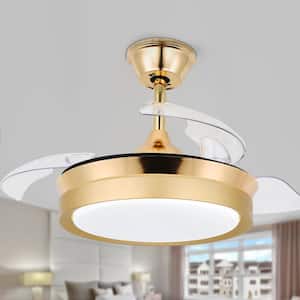36 in. Indoor Gold Retractable Ceiling Fan with LED Light and Remote, 6-Speed Reversible Ceiling Fans