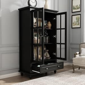 Black 55.1 in. H Accent Cabinet Freestanding Office Storage Cabinet with Glass Doors, Adjustable Shelves and Drawer