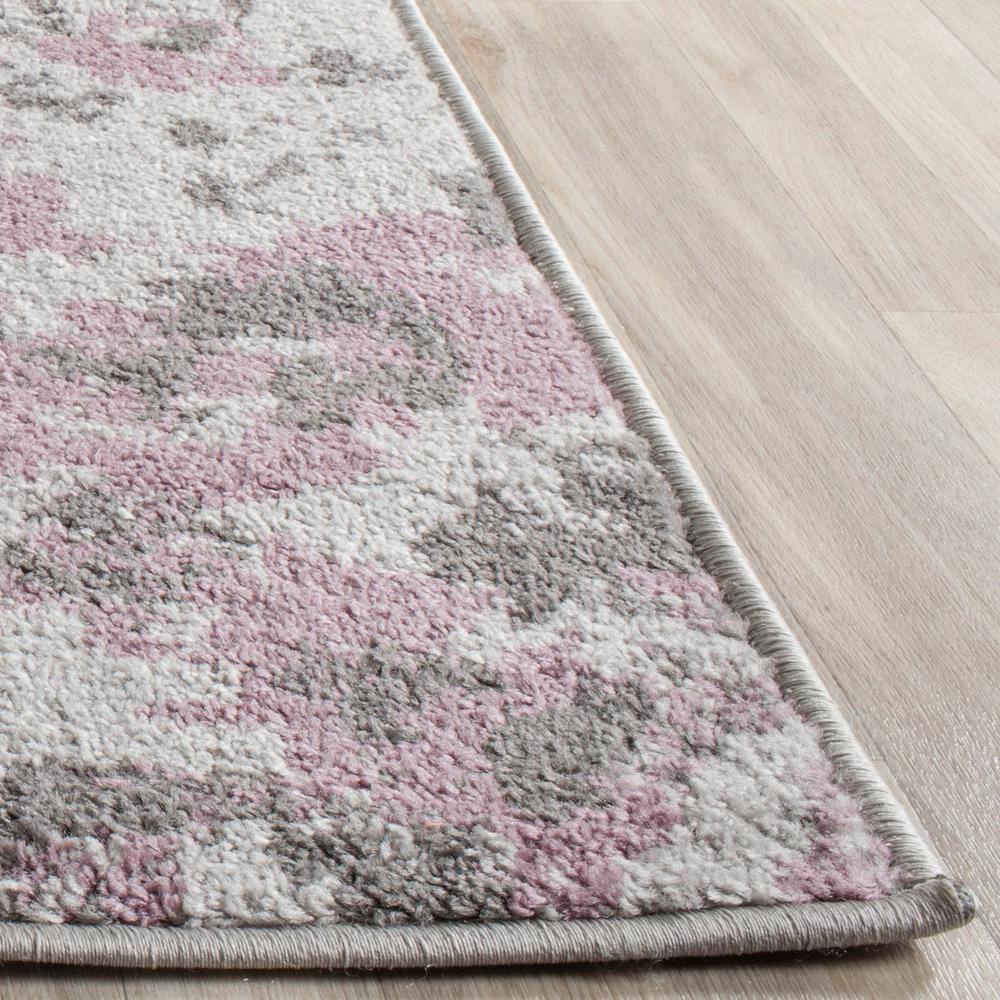 Light Grey and Purple Floral Synthetic Square Area Rug