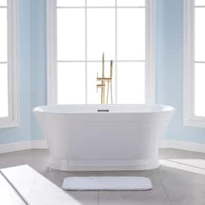 59 in. Acrylic Flatbottom Freestanding Bathtub in White with Overflow and Drain Included