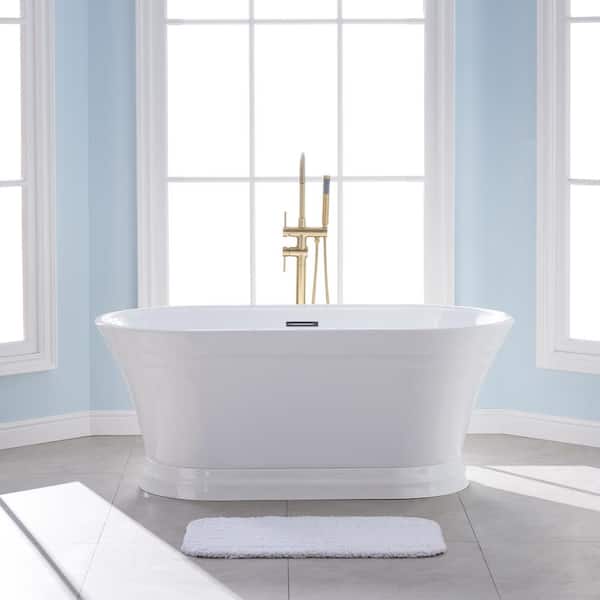 59 in. Acrylic Flatbottom Freestanding Bathtub in White with Overflow and Drain Included