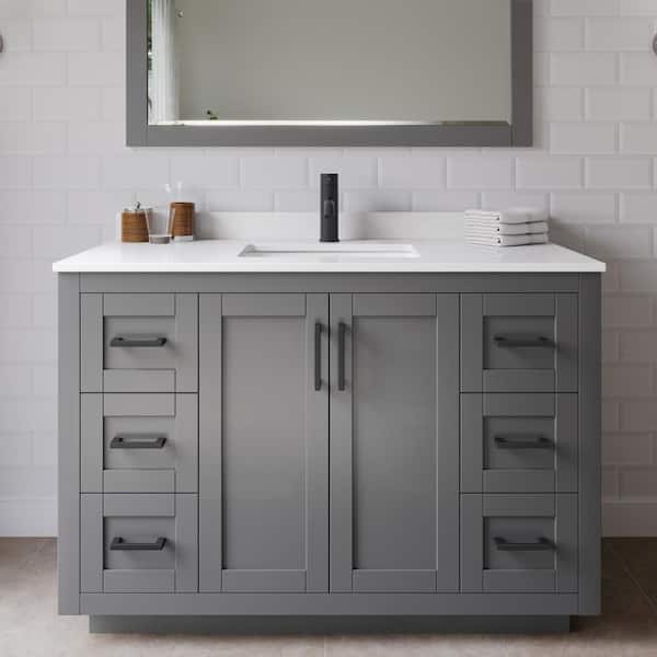 Wyndham Collection Miranda 48 in. W Single Bath Vanity in Dark Gray with Cultured Marble Vanity Top in White with White Basin and Mirror