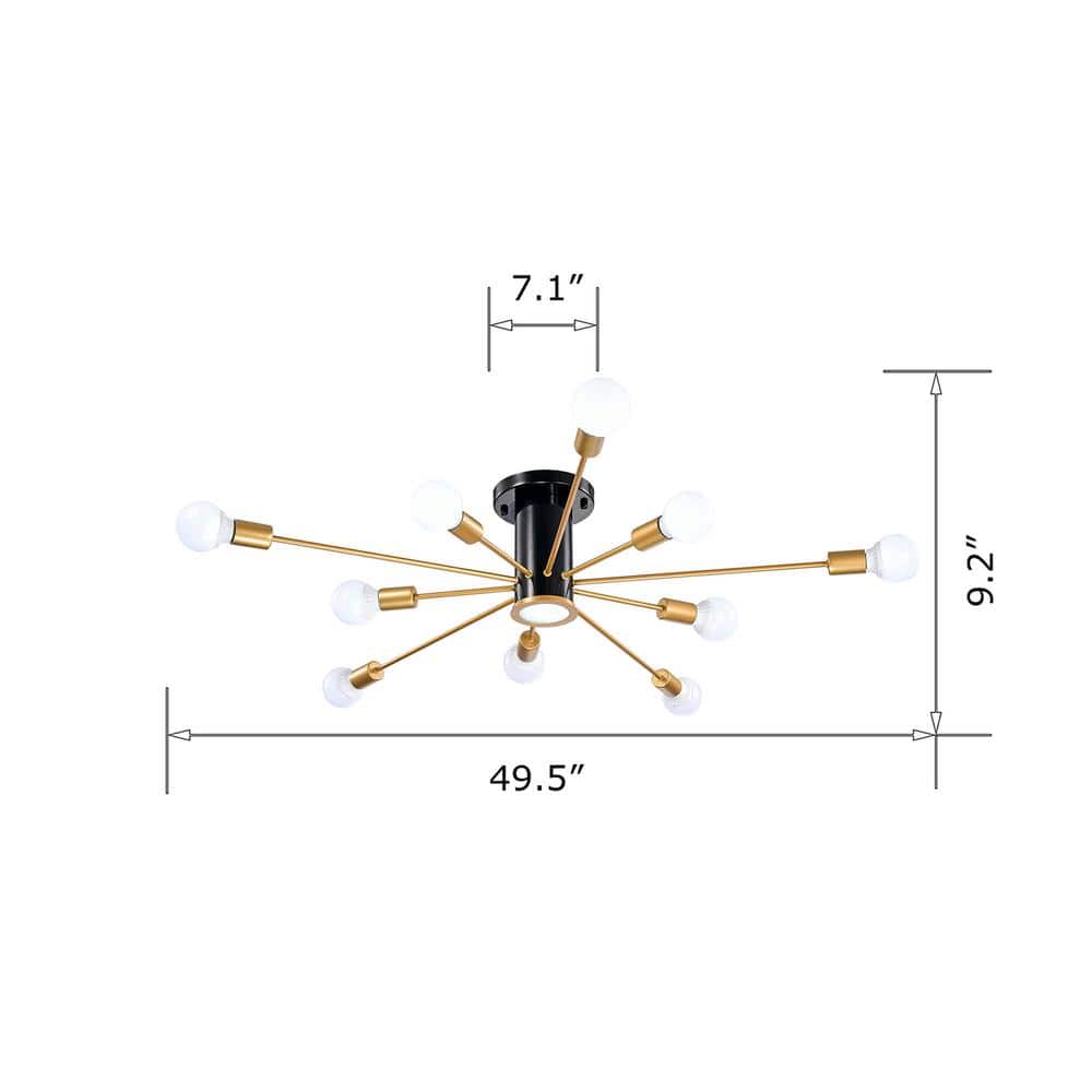 Lorena 49.5" Black and Gold Sputnik 11-Light Flush Mount