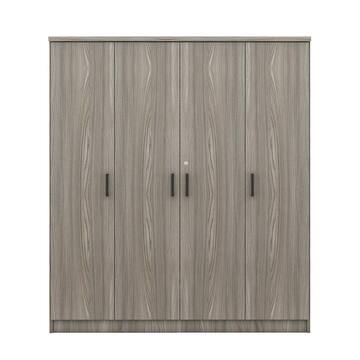 Gray Wood 59.2 in. 4-Door Wardrobe Armoires with Hanging Rod, Locking Drawer and Storage Shelves