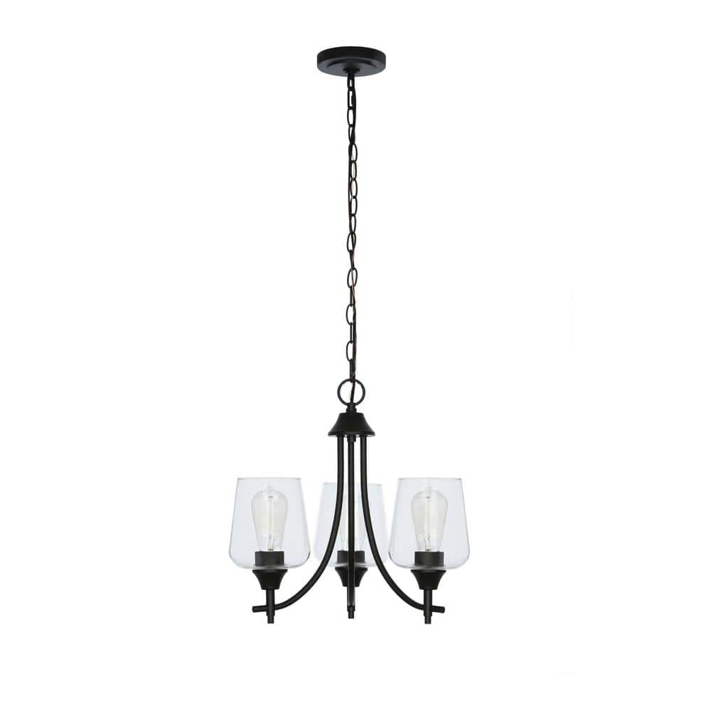 Hampton Bay Pavlen 3-Light 18 in. Rustic Bronze Hanging Candlestick Chandelier with Clear Glass Shades for Dining Room -  22610-000