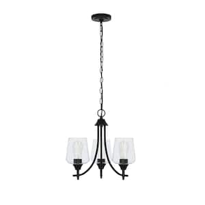 Pavlen 3-Light 18 in. Rustic Bronze Hanging Candlestick Chandelier with Clear Glass Shades for Dining Room