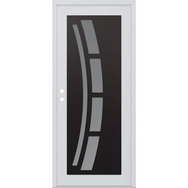 C12 36 in. x 80 in. Black P Right-Hand/Inswing Frosted Glass White/White Steel Prehung Front Door