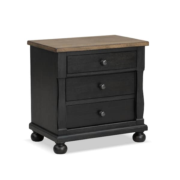 Windcrest Farmhouse Black/Rustic Oak 3 Drawer 26 in. W Nightstand With USB Charging Ports