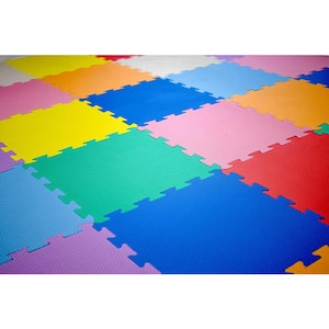 Multicolor 12 in. x 12 in. Exercise Children's Interlocking Puzzle EVA Play Foam Floor Mat (36 sq. ft.) (54-Borders)