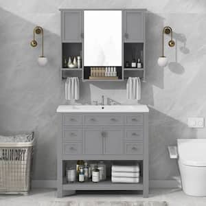 36 in. W x 18 in. D x 34 in. H Single Sink Bath Vanity in Gray with White Resin Top and Mirror Cabinet