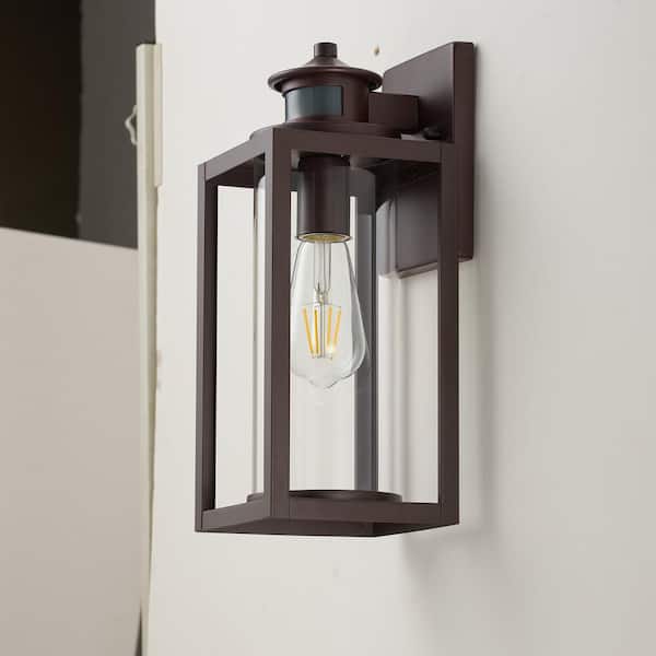 Unbranded Oil Rubbed Bronze Motion Sensing Outdoor Wall Outlet Wall Sconce Lantern with No Bulbs Included Clear Glass Shade