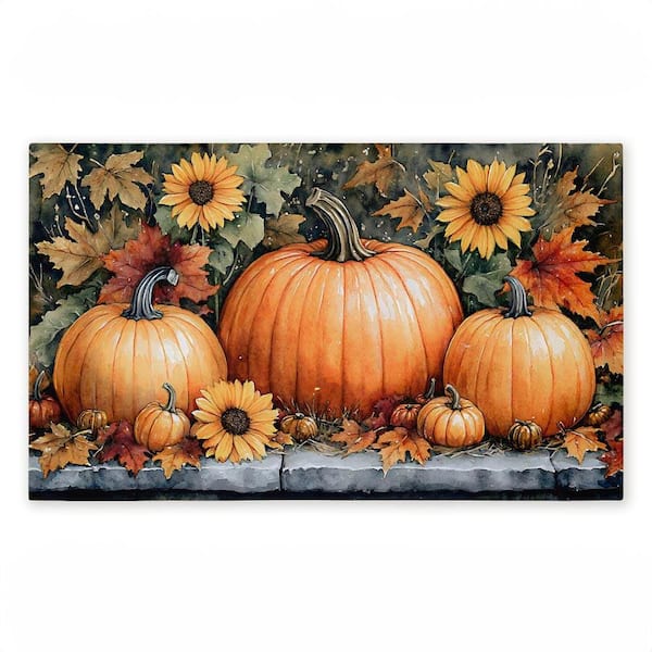 Autumn Pumpkins on Ledge Orange 18 in. x 30 in. Polyester Non-Slip Outdoor Door Mat