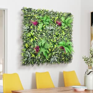 40 in. x 40 in. Large Artificial Fern Grass Mixed Leaf Greenery Wall Panel Hedge Mat Backdrop Privacy Screen