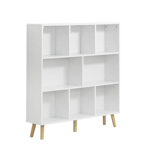 42.1 in. H x 39.4 in. W x 9.4 in. D White Wooden 8-Cube Storage Organizer with Legs