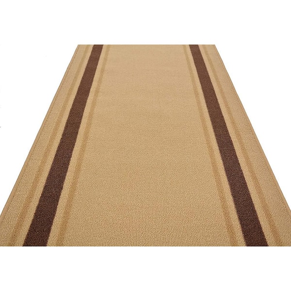 Solid Border Design Cut to Size Beige Color 36 Width x Your Choice Length Custom Size Slip Resistant Stair Runner Rug