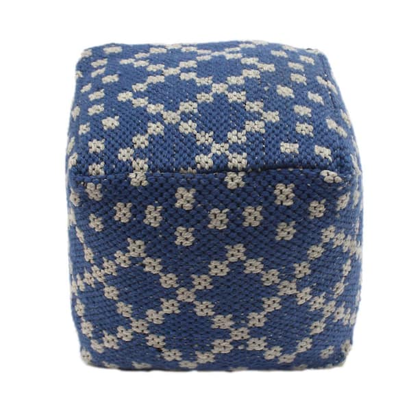 Noble House Blessberg Blue and White Yarn Cube Pouf