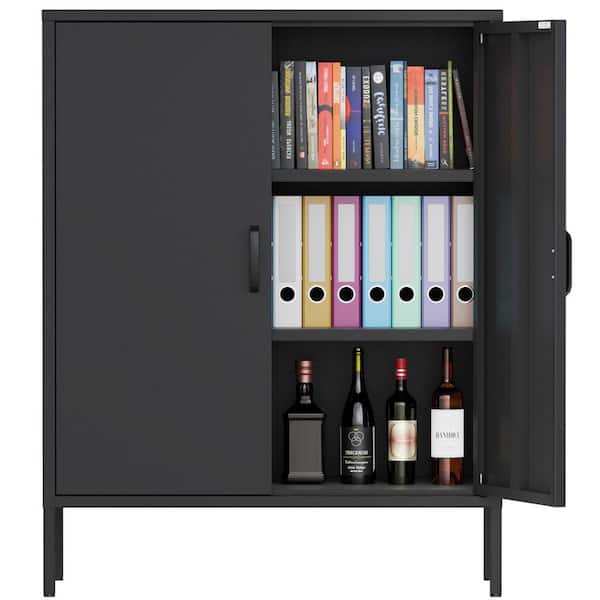 Black 40 in. H Metal Garage Tool Storage Cabinet Steel Storage