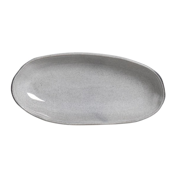 PORTO BRASIL 12.59 in. Dust Gray Stoneware Deep Oval Platter Large Organic (Set of 4)