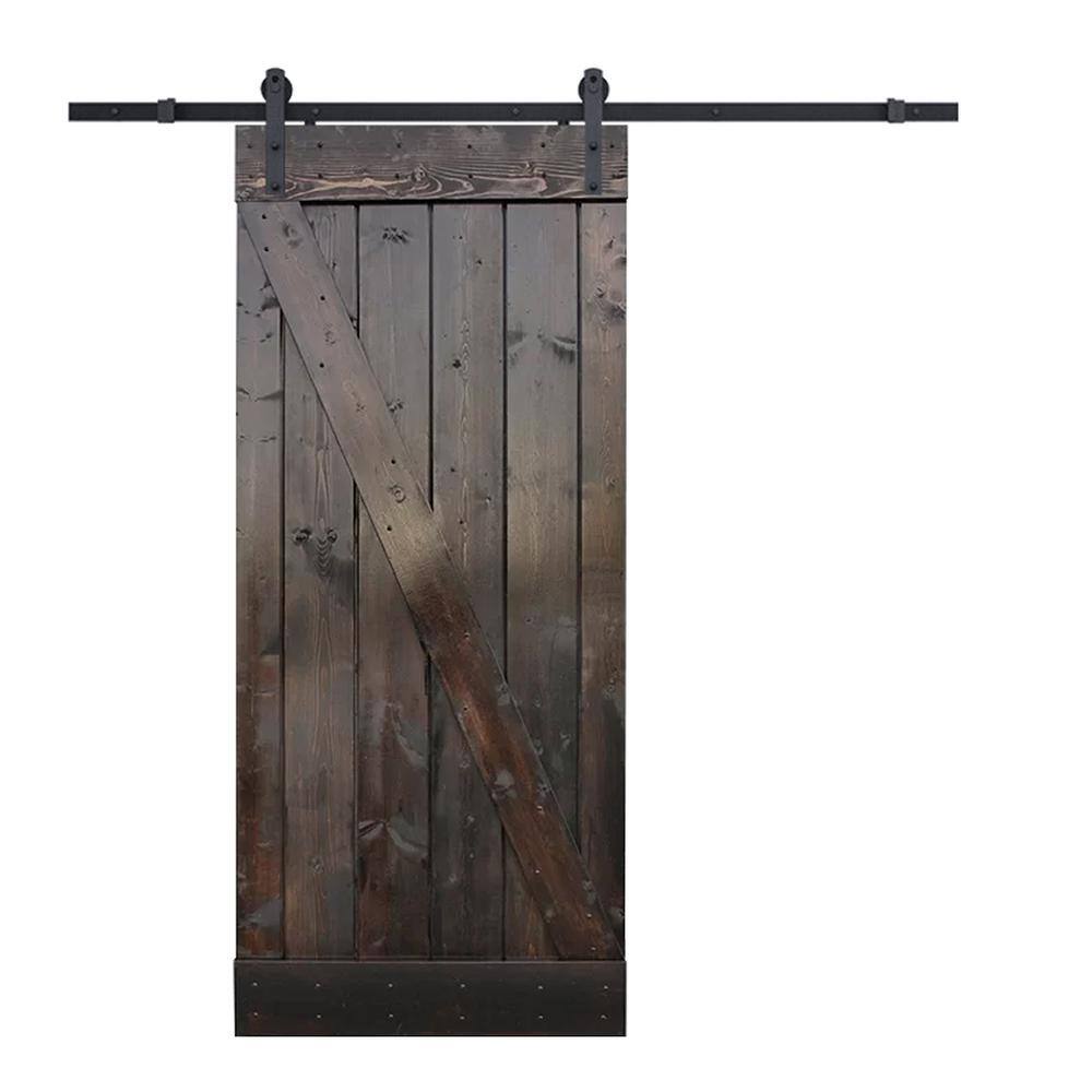 CALHOME 36 in. x 84 in. Z-Bar Dark Walnut Wood Sliding Barn Door with ...