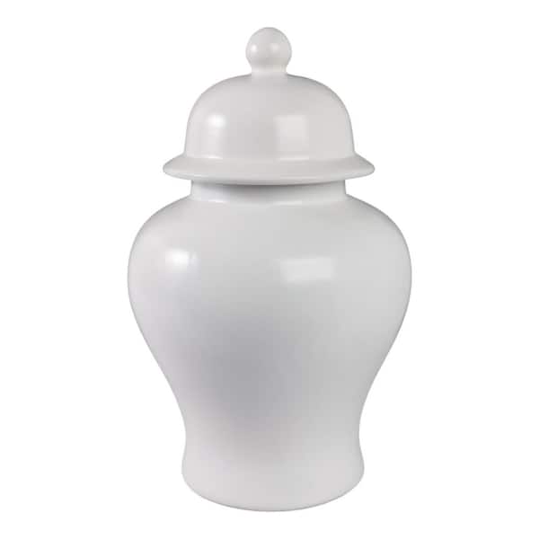 Liv & Skye 18 in. Matte White Stoneware Temple Jar