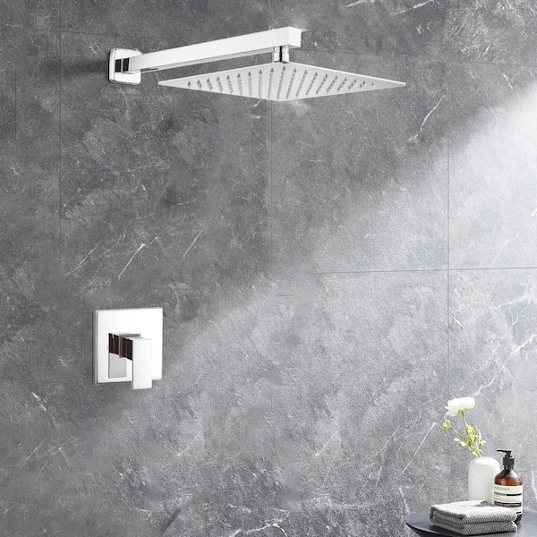 Single-Handle 1-Spray 12 in. Square Spray Head Wall Mounted Shower Faucet in Chrome (Valve Included)