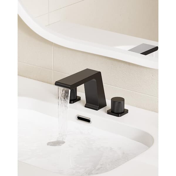 CRANACH 8 in. Widespread Double-Handle Waterfall Spout Bathroom Faucet with Anti Scald in Matte Black