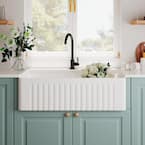 Eclipse White Ceramic 33 in. L 50/50 Rectangular Double Basin Farmhouse Apron Kitchen Sink with Grid and Strainer