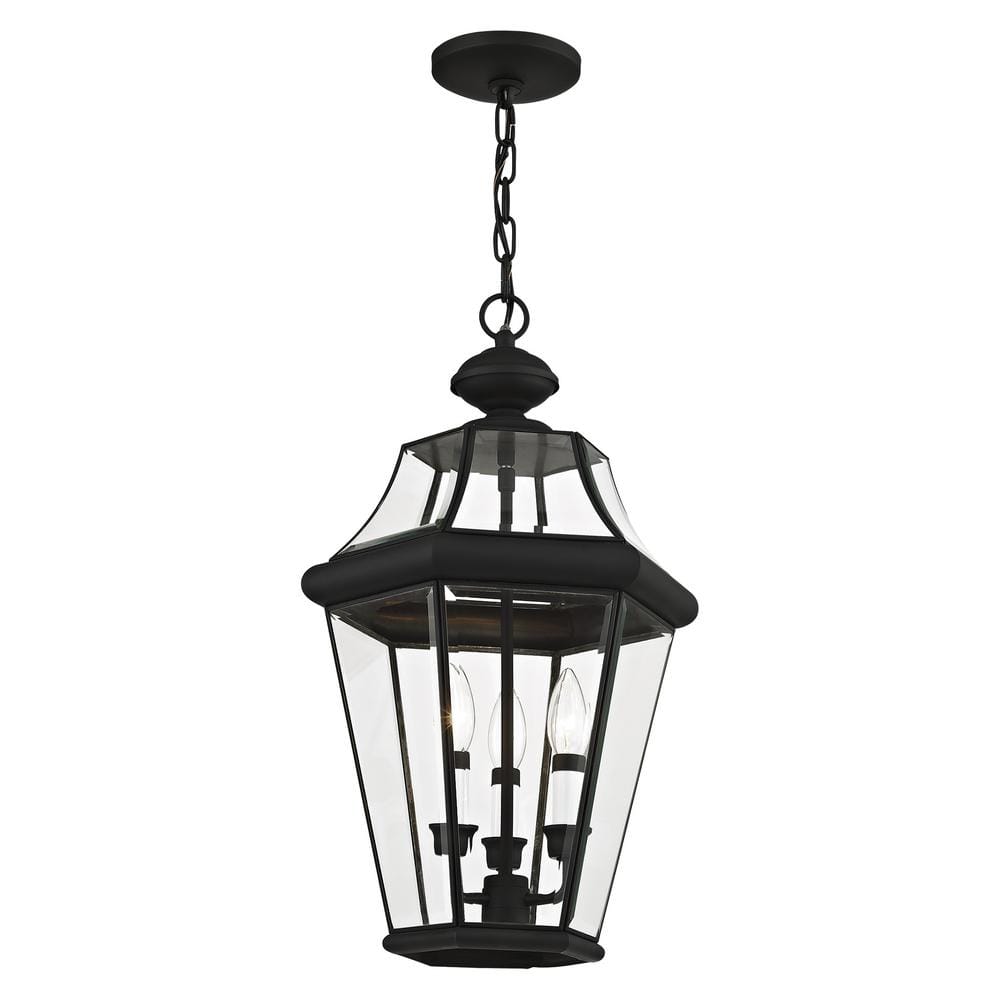Georgetown Classic Black Brass 3-Light Outdoor Pendant with Clear Beveled Glass