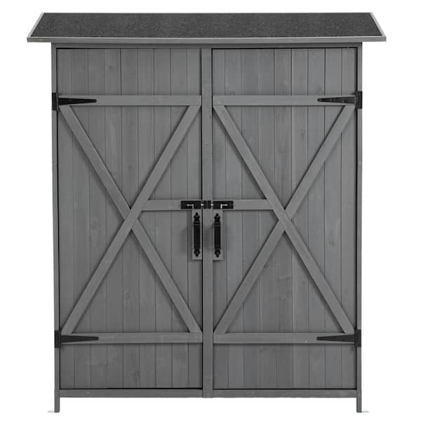 TANKY TRADING INC 4.5 ft. W x 1.6 ft. D Outdoor Wooden Tool Storage Shed with Lockable Door, Removable Shelves, 5 sq. ft. Gray
