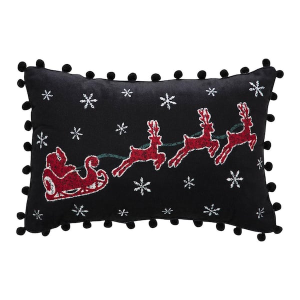 VHC BRANDS Annie Black Check 9.5 in. x 14 in. Santa Sleigh Throw Pillow