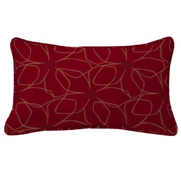 Hampton Bay Chili Stitch Floral Outdoor Lumbar Pillow (2-Pack)