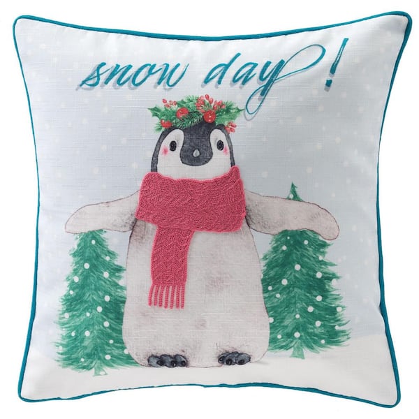 Home Accents Holiday 18 in. Snow Day Penguin Holiday Square Pillow