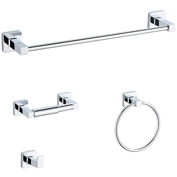 Adrinfly 4-Piece Bath Hardware Set with Hand Towel Bar, Towel Ring, Robe Hooks, Toilet Paper Holder in Chrome