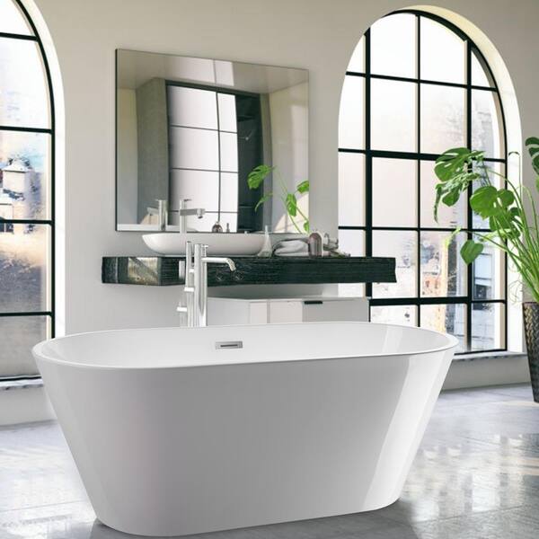 Vanity Art Domme 59 in. x 29.5 in. Soaking Bathtub with Center Drain in White/Polished Chrome