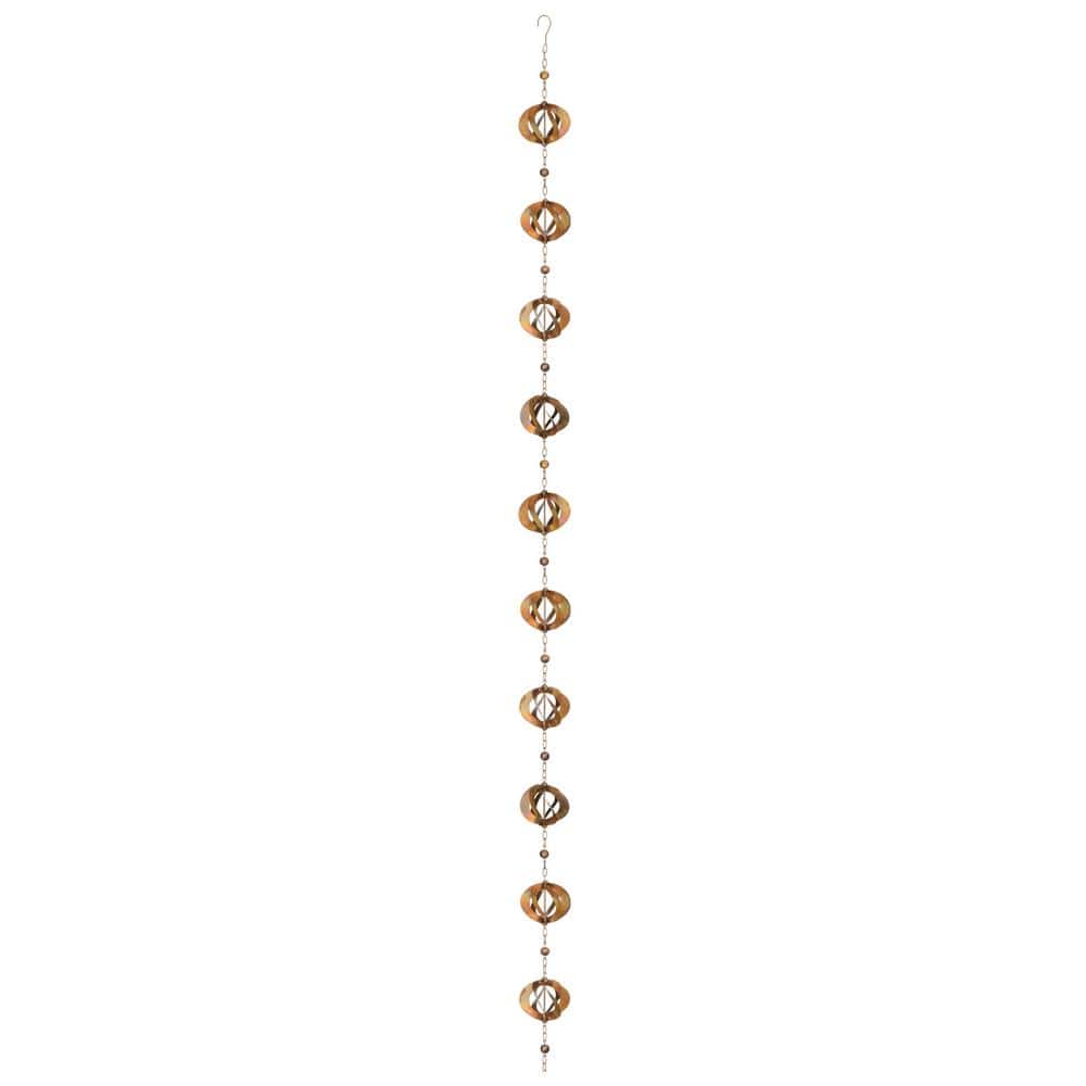 Copper Metal Spinner Rain Chain with Post Mount
