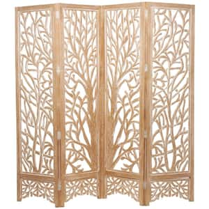 6 ft. Gold 4 Panel Tree Hinged Foldable Partition Room Divider Screen with Intricately Carved Designs